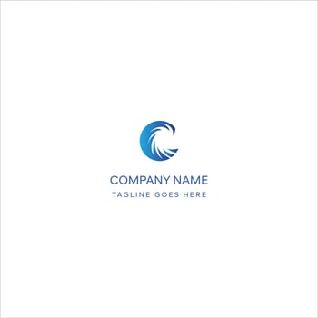 C Letter Logo with Waves and Water Drops Design Vector Illustration.