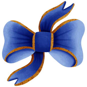 Blue ribbon bow with gold stripes isolated on transparent background png