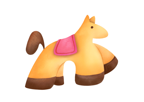 cutout cute yellow horse with pink blanket isolated on transparent background. watercolor style pony illustration for baby, funny newborn clipart with toy good for card and print design png
