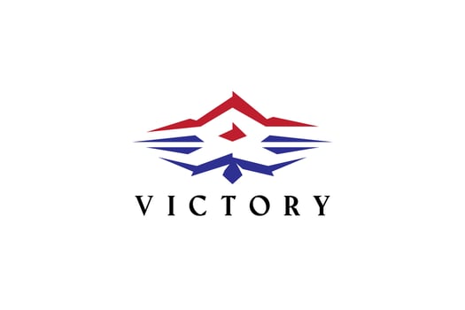 Logo Abstract Sign Symbol Maple Leaf, Mountain, Shield with Color Blue and Red. America and Canada Brand Identity Business Concept. vector