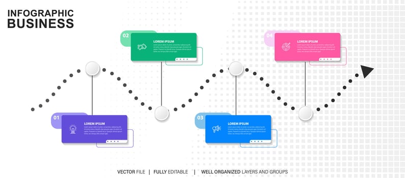 Steps business data visualization timeline process infographic template design with icons vector
