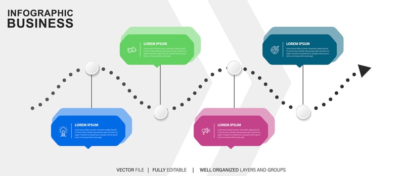 Infographic business presentation 4 options to goal. Infographic Arrows. Strategy, Marketing, Report. Vector illustration.