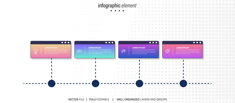 Infographic business presentation 4 options to goal. Infographic Arrows. Strategy, Marketing, Report. Vector illustration.