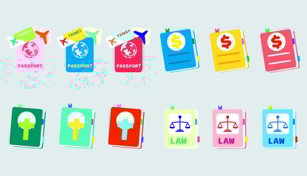 Collection illustration Book symbol icon.Set of Passports, income and expenditure books, bibles, phone books, etc. vector