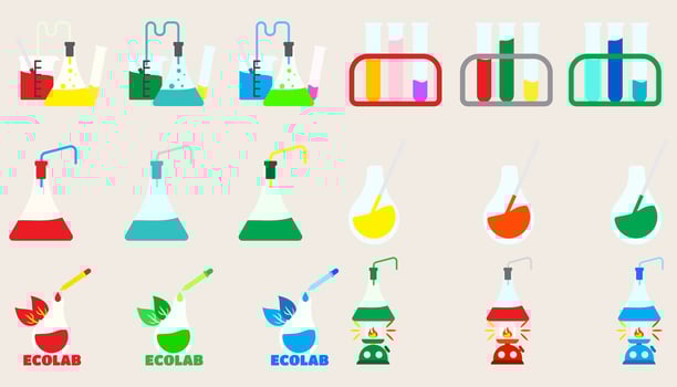 Collection icon Isolated flask or flask for chemistry. Laboratory glassware for medical or scientific education. set of chemical lab. vector