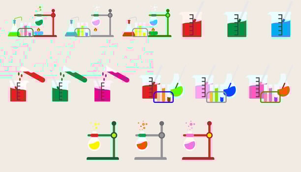 Collection icon Isolated flask or flask for chemistry. Laboratory glassware for medical or scientific education. set of chemical lab. vector