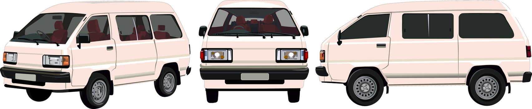 Toyota LiteAce 1990 Pearl White 3 Angles with indoor vector