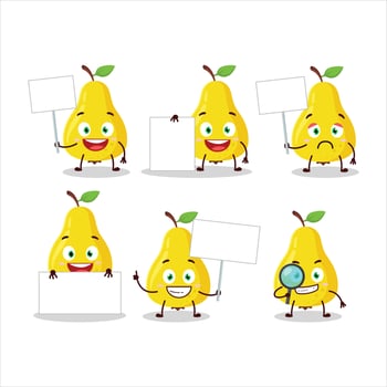 Yellow pear cartoon character bring information board vector