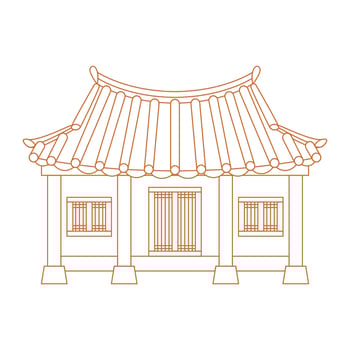 Editable Vector Illustration of Outline Style Front View Traditional Hanok Korean House Building for Artwork Element of Oriental History and Culture Related Design