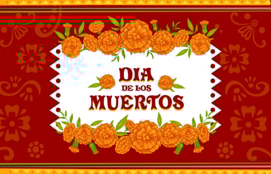 Dia de los Muertos holiday banner with marigold vector
