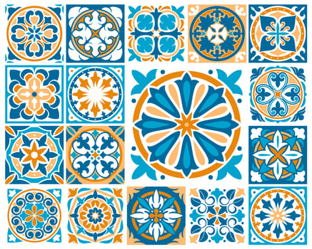 Moroccan or azulejo tile patterns, majolica mosaic vector