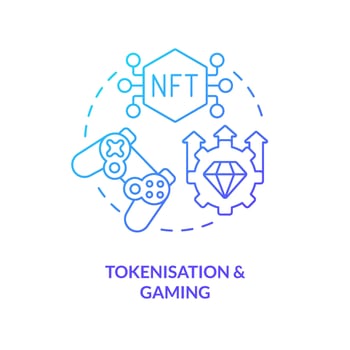 Tokenisation and gaming blue gradient concept icon. Buy digital items. Important NFT trend abstract idea thin line illustration. Isolated outline drawing vector