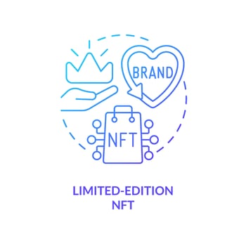 Limited edition NFT blue gradient concept icon. Brand value. Unique collectibles. Promising trend abstract idea thin line illustration. Isolated outline drawing vector