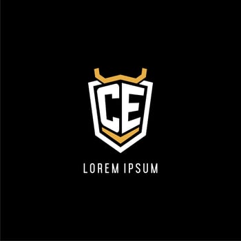 Initial CE geometric shield esport logo monogram design style vector