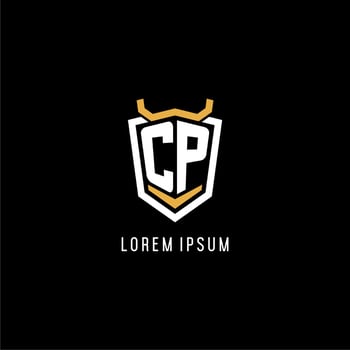 Initial CP geometric shield esport logo monogram design style vector