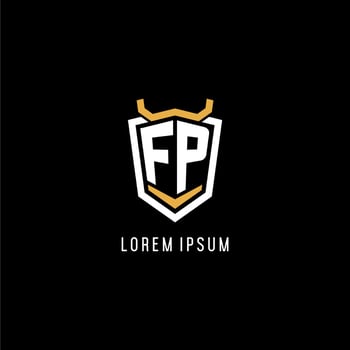 Initial FP geometric shield esport logo monogram design style vector