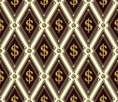 rhombus pattern with dollar sign, chains, beads vector