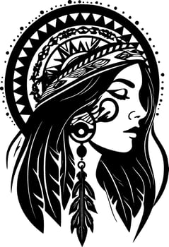 Boho, Black and White Vector illustration