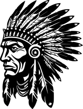 Indian Chief - Black and White Isolated Icon - Vector illustration