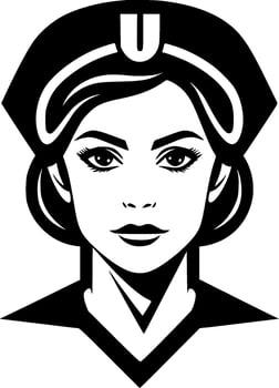 Nurse, Black and White Vector illustration