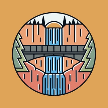 Multnomah Falls Waterfall Oregon mono line vector illustration design for t shirt badge sticker etc