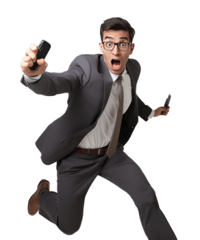 Person in business suit holding phone png
