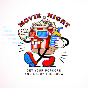 Popcorn cartoon mascot going to the movies. Perfect for logos, mascots, t-shirts, stickers and posters vector