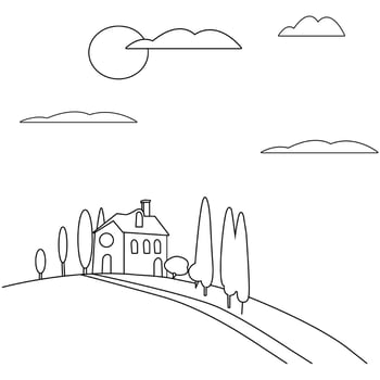 a line drawing of a house on a hill vector