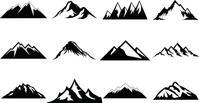 Mountain silhouette set. Rocky mountains icon or logo collection. Vector illustration.
