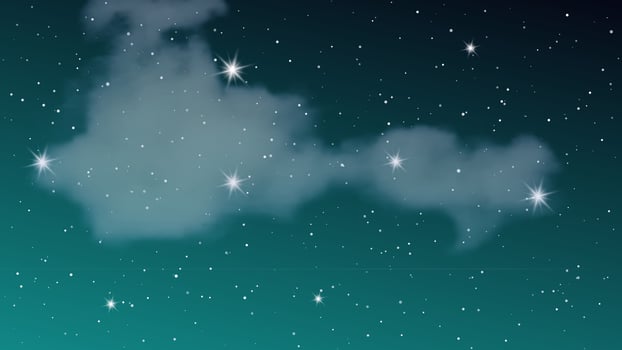 Night sky with clouds and many stars. Abstract nature background with stardust in deep universe. Vector illustration.