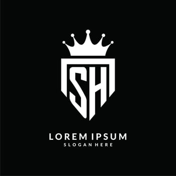 Letter SH logo monogram emblem style with crown shape design template vector