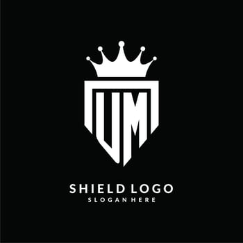 Letter UM logo monogram emblem style with crown shape design template vector