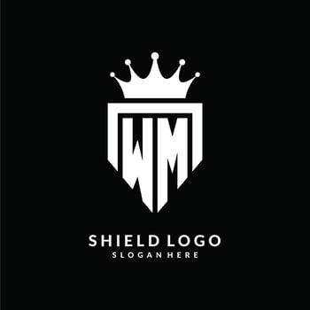 Letter WM logo monogram emblem style with crown shape design template vector