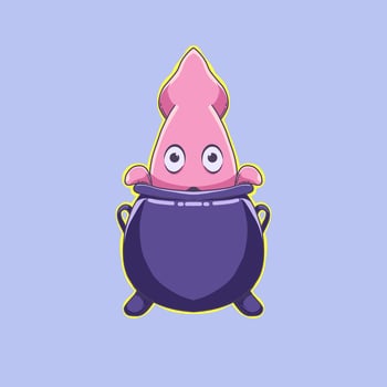vector illustration of squid in a cauldron