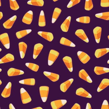 Falling candy corn seamless pattern on dark purple background vector