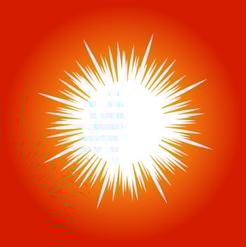 The white sun on orange background. powerful light of sun. vector