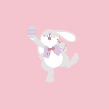 happy easter festival with animal pet bunny rabbit, paintbrush and egg, pastel color, flat vector illustration cartoon character
