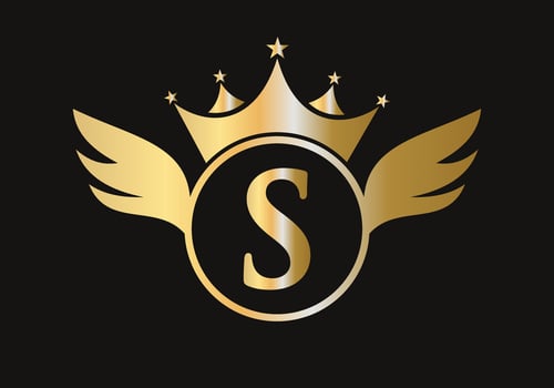 Letter S Wing Logo Concept With Crown Icon Vector Template. Wing Symbol