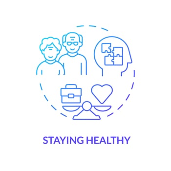 2D gradient staying healthy thin line icon concept, isolated vector, blue illustration representing unretirement. vector