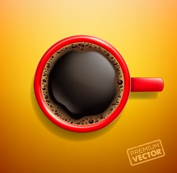 Vector drawing of foamy coffee, red coffee cup