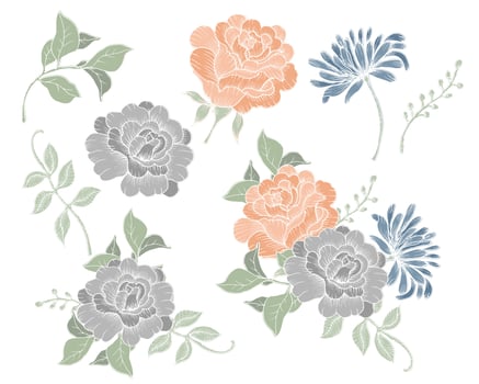 Hand Drawn Vintage Rose and Wild Flower Element vector
