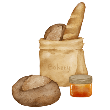 Watercolor desserts and bakery products  and cooking set kitchen utensils drawn watercolor illustration isolated element png
