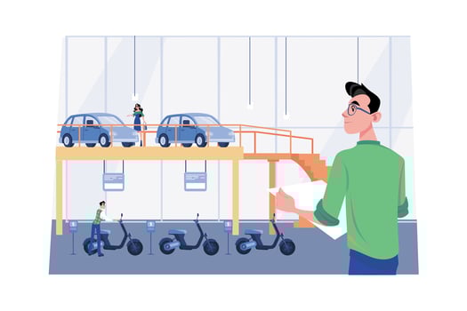 Electronic Vehicle Center Illustration concept. A flat illustration isolated on white background vector