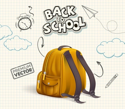 Welcome Back to School Backpack front back all angles Ruler Magnifier Orange Watercolor Orange vector
