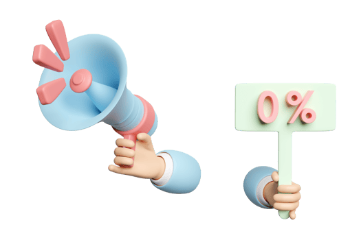 3d hands holding megaphone and discount label isolated. purchase target, shopping marketing promotion bonuses concept, 3d render illustration png