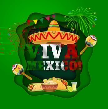 Mexican viva mexico paper cut banner 3d vector