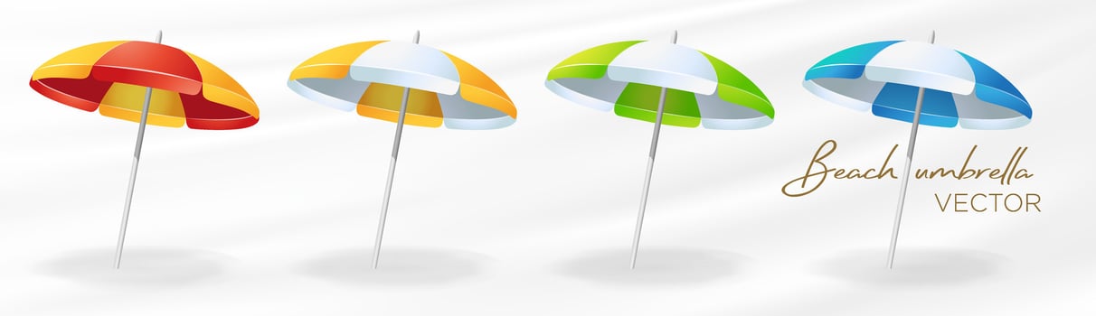 Beach umbrellas colorful blue, yellow, green, red, orange vector