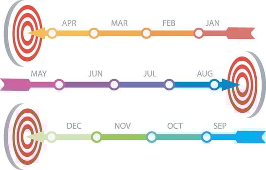 Infographic template for business. Target with project of the year timeline, presentation vector infographic.