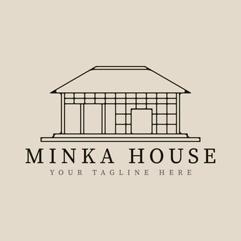 minka house traditional home japanese line art logo vector illustration template design.