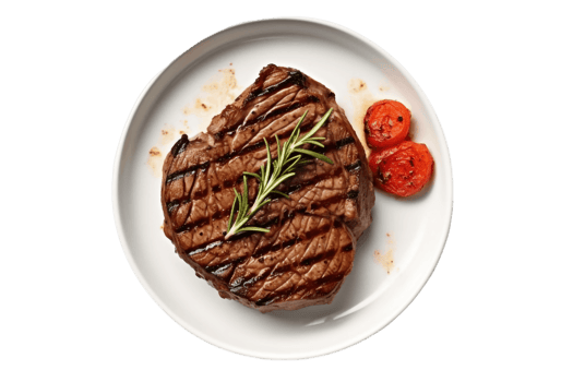 grilled steak with rosemary and tomatoes on a plate,AI Generative png